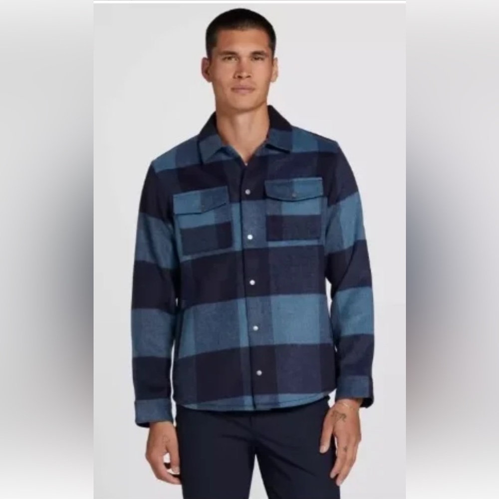 VRST Men’s Wool Blend Shirt Jacket Buffalo Plaid Navy Size SM $100 Retail NWT